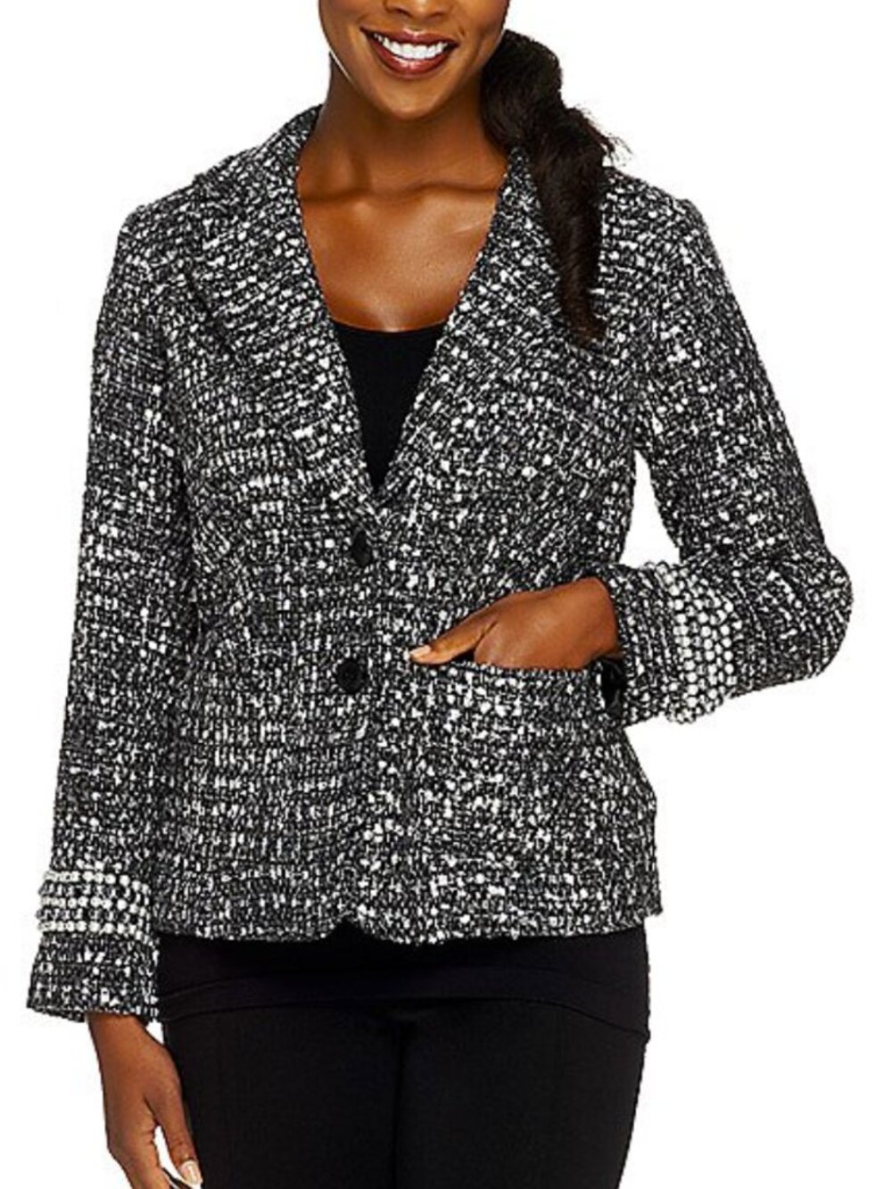 Joan Rivers Chic Sequin Boucle Jacket Blazer with Pearl Detail 16750